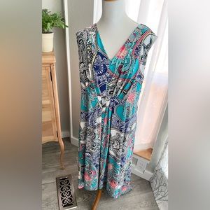 Chico’s Turquoise Print Hi-Low Maxi Dress- Chico's size 3